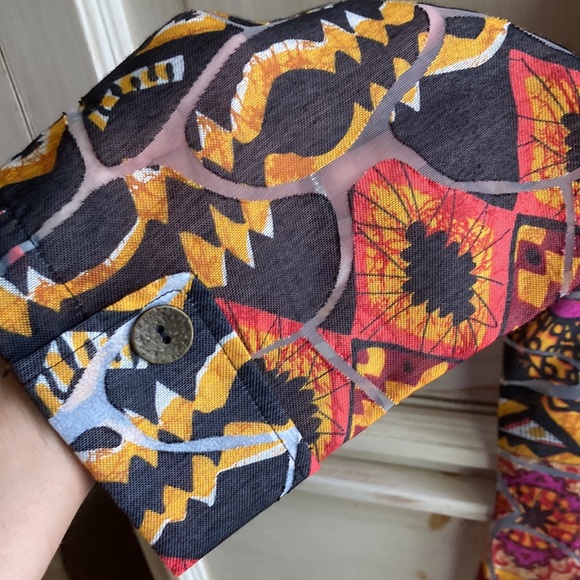 Linen-blend orange three quarter sleeve sheer blouse - Picture 6 of 6